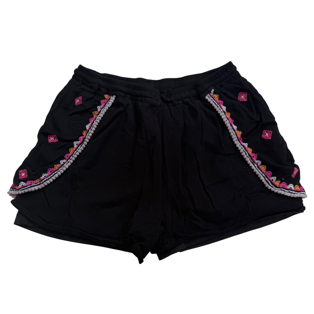 Dex Boho Embroidered Pom Pom Shorts Black Festival Indie Summer  Junior Sz XL